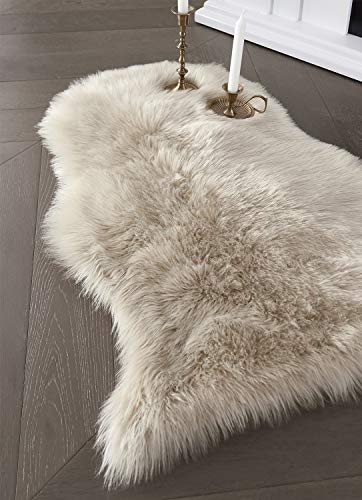 SERISSA Faux Sheepskin Fur Area Rug Beige Fur Chair Cover Seat Pad Small Fuzzy Rug for Bedroom Floor Sofa Living Room Decor 2x3 Feet - Image 5