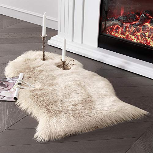 SERISSA Faux Sheepskin Fur Area Rug Beige Fur Chair Cover Seat Pad Small Fuzzy Rug for Bedroom Floor Sofa Living Room Decor 2x3 Feet - Image 1