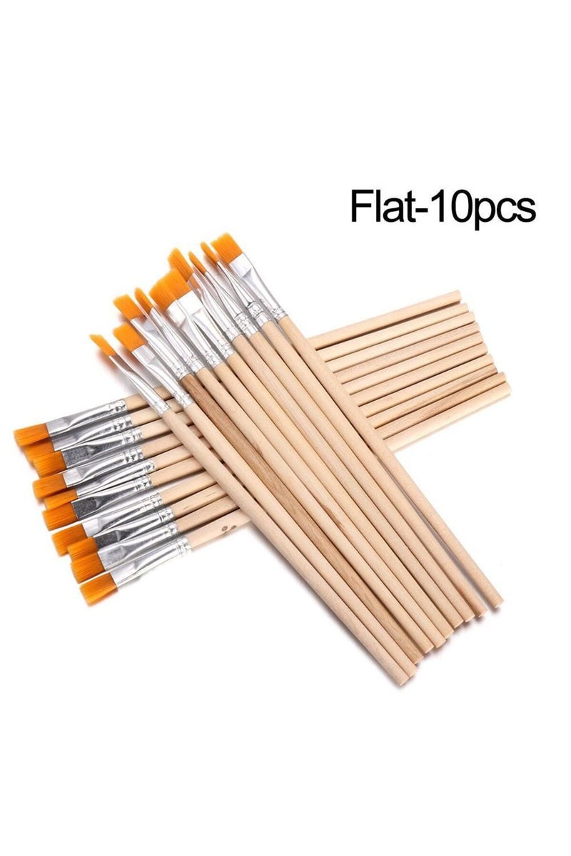 إيروريكس فرشاة رسم مسطحة - 10 قطع، مقبض خشبي، قلم رسم، قلم خطاف، فرشاة طلاء، فرشاة خط، فرشاة ماء
