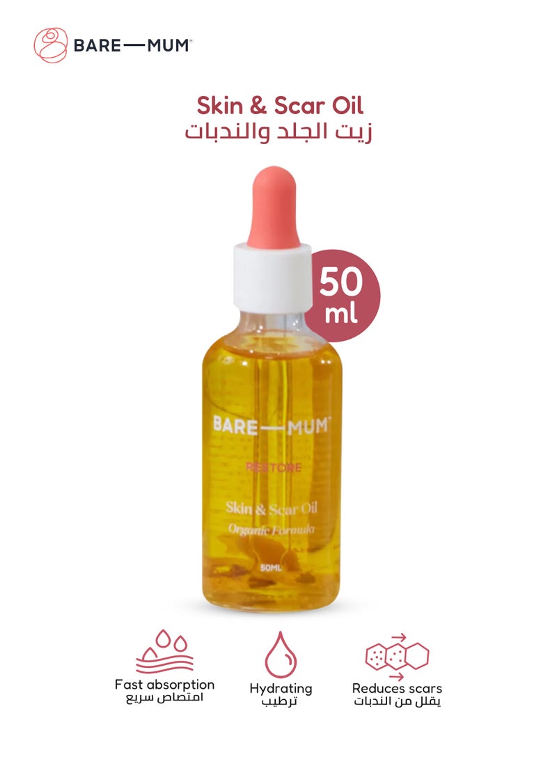 BARE-MUM Skin & Scar Oil | Organic Formula | Fast Absorbing | Non-Greasy | Reduces Stretch Marks & Scars | Hydrates & Nourishes Skin | 50ml | Natural Ingredients - Image 1