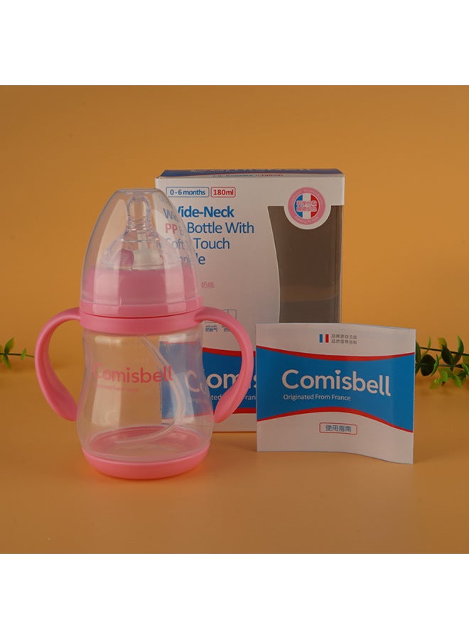 Baby Wide Diameter PP Bottle With Handle Straw Lid Anti-flatulence Brand Plastic Bottle Genuine Special Wholesale-Color:Blue-Capacity:300ml  - Image 4