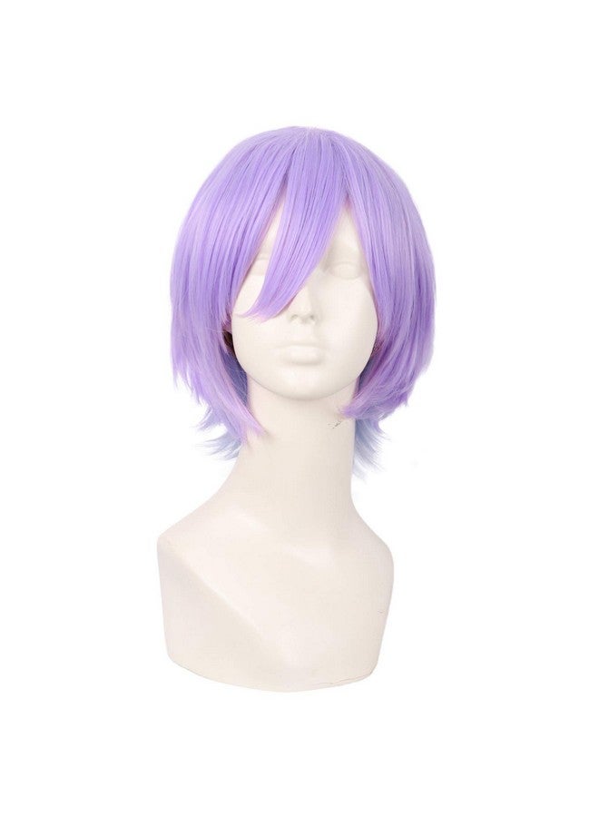 MapofBeauty 12 Inch/30 cm Anime Cosplay Short Curly Synthetic Hair Side Bangs Wig (Gray Blue/Light Purple) - Image 1