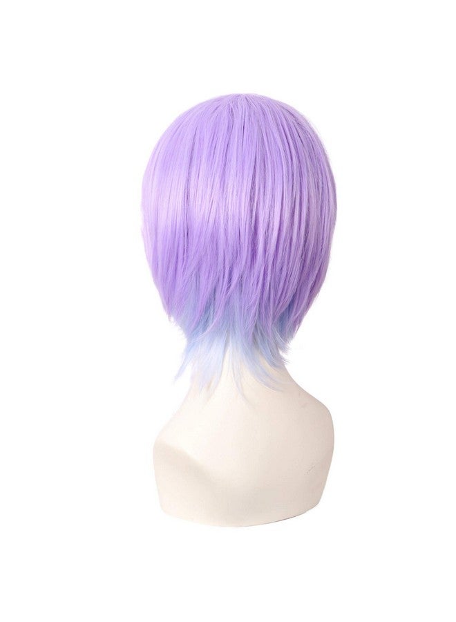 MapofBeauty 12 Inch/30 cm Anime Cosplay Short Curly Synthetic Hair Side Bangs Wig (Gray Blue/Light Purple) - Image 4