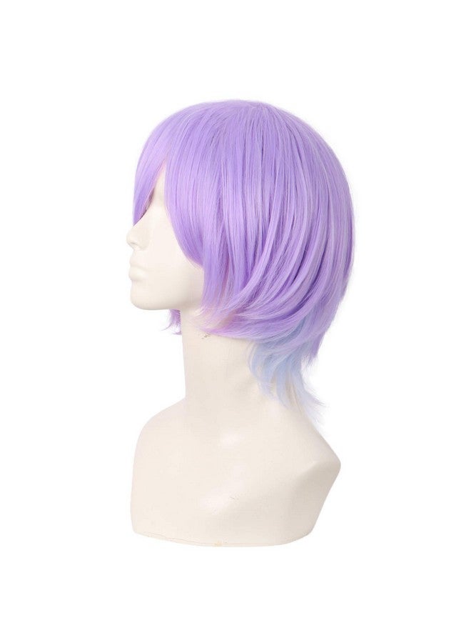 MapofBeauty 12 Inch/30 cm Anime Cosplay Short Curly Synthetic Hair Side Bangs Wig (Gray Blue/Light Purple) - Image 3