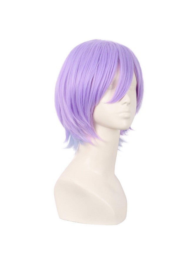 MapofBeauty 12 Inch/30 cm Anime Cosplay Short Curly Synthetic Hair Side Bangs Wig (Gray Blue/Light Purple) - Image 2