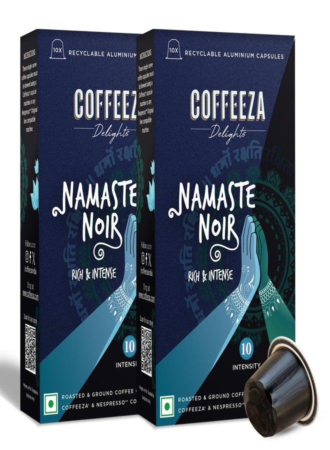 COFFEEZA Delights Namaste Noir Coffee Capsules (Budget-Friendly) Nespresso Compatible Coffee Capsules|20 Coffee Pods, 180 Gram - Image 1