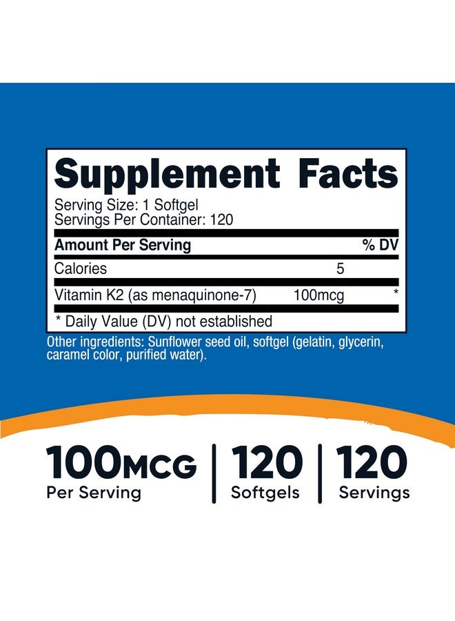 Nutricost Vitamin K2 MK-7 Supplement (100 mcg) 120 Softgels - GMO-Free - Image 2