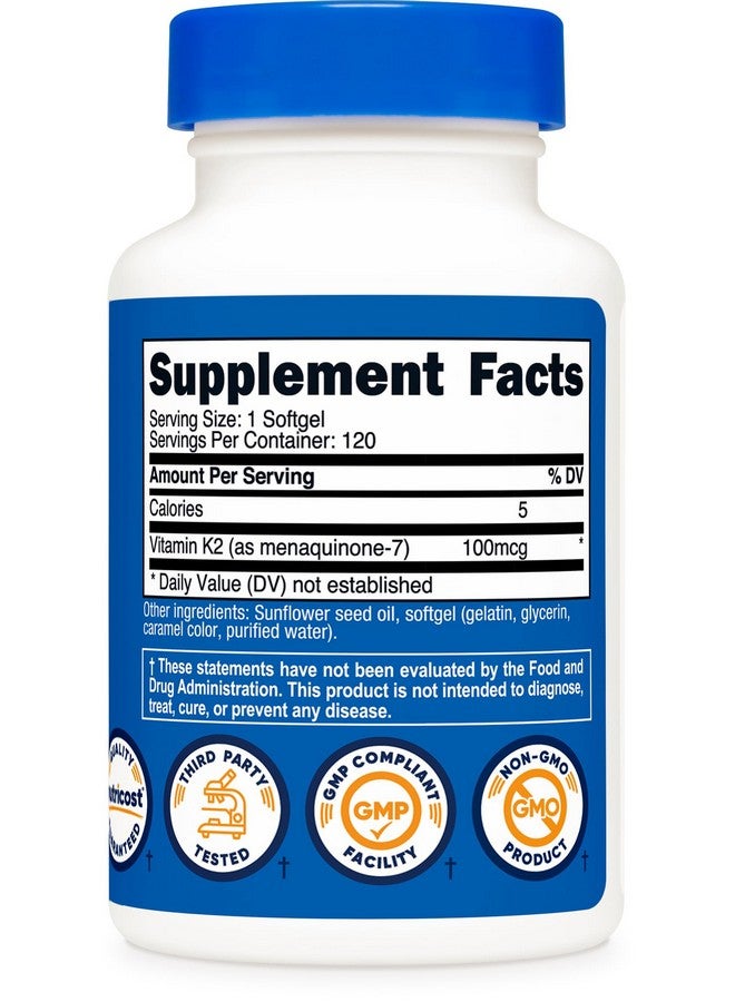 Nutricost Vitamin K2 MK-7 Supplement (100 mcg) 120 Softgels - GMO-Free - Image 5