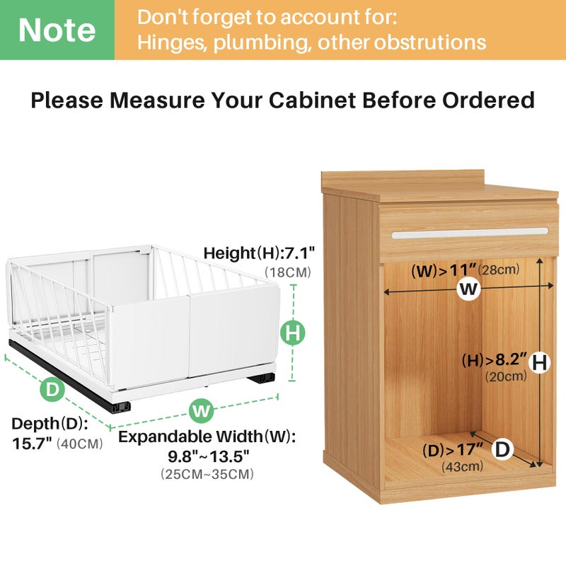 Kitstorack Pull out Cabinet Organizer, 2-Pack Expandable Width(9.8"-13.8") Heavy Duty Slide out Drawers with Raising Pad for Framed Cabinets, Adhesive Roll Out Shelves for Pantry, Kitchen,Bathroom Storage(White) - Image 3