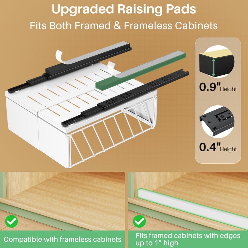 Kitstorack Pull out Cabinet Organizer, 2-Pack Expandable Width(9.8"-13.8") Heavy Duty Slide out Drawers with Raising Pad for Framed Cabinets, Adhesive Roll Out Shelves for Pantry, Kitchen,Bathroom Storage(White) - Image 4