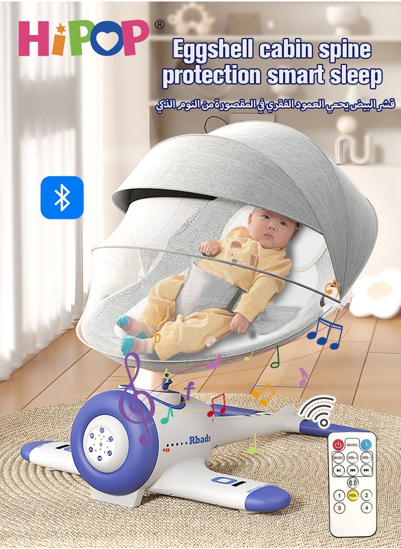 HIPOP - Electric Baby Rocking Chair,with Upgraded Stable Base and Remote Control Settings,Built-in Dinner Plate,Adjustable Backrest,Comfort Toy and Mosquito Net,Remote Control Bassinet Comfort Chair for New - Image 1