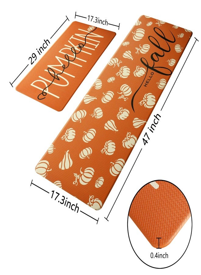 VivaNest Fall Autumn Pumpkin Orange Kitchen Rug Sets [2 PCs], Anti-Fatigue, Waterproof Non-Slip Kitchen Mats Heavy Duty Comfort Foam Rug for Kitchen, Floor, Laundry,17"x29"+17"x47" - Image 4