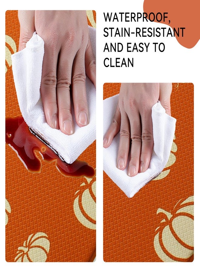 VivaNest Fall Autumn Pumpkin Orange Kitchen Rug Sets [2 PCs], Anti-Fatigue, Waterproof Non-Slip Kitchen Mats Heavy Duty Comfort Foam Rug for Kitchen, Floor, Laundry,17"x29"+17"x47" - Image 5