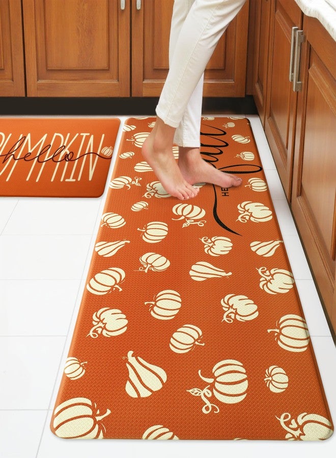 VivaNest Fall Autumn Pumpkin Orange Kitchen Rug Sets [2 PCs], Anti-Fatigue, Waterproof Non-Slip Kitchen Mats Heavy Duty Comfort Foam Rug for Kitchen, Floor, Laundry,17"x29"+17"x47" - Image 2
