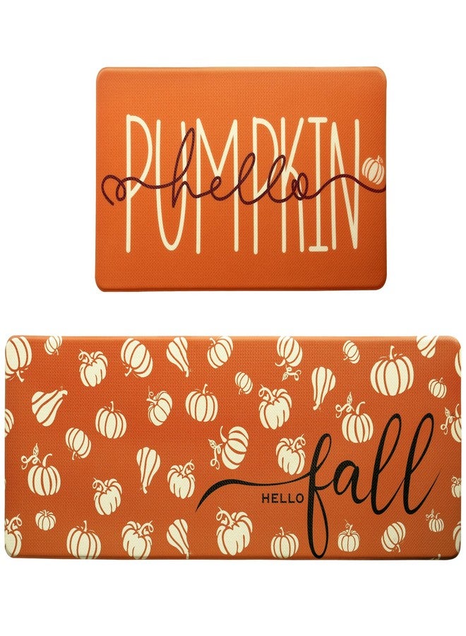 VivaNest Fall Autumn Pumpkin Orange Kitchen Rug Sets [2 PCs], Anti-Fatigue, Waterproof Non-Slip Kitchen Mats Heavy Duty Comfort Foam Rug for Kitchen, Floor, Laundry,17"x29"+17"x47" - Image 3