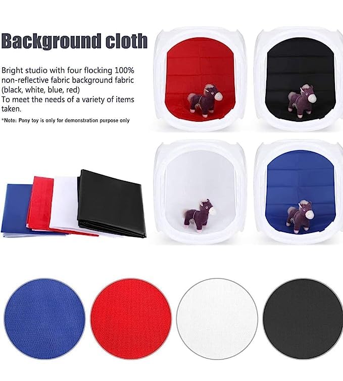 MVPRO Portable Photo Studio Shooting Tent Light Cube Diffusion Soft Box Kit with 4 Colors Backdrops (Red Blue Black White) for Photography (60 x 60 Cloth Tent) - Image 3