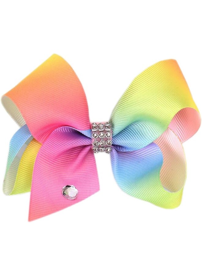 Patiky Baby Girls Clips Rainbow Ribbon Hair Bows Non Slip Alligator Clips 4 Inch - Image 1