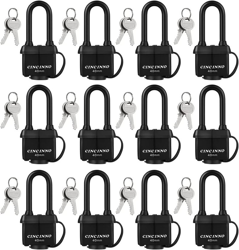 CINCINNO Heavy Duty Weatherproof Laminated Padlock with Key，2.2 Inch Long Shackle Pad Lock with Same Key for Door, Gate, Shed, Trailer, Storage, Chain, 12 Pack - Image 1