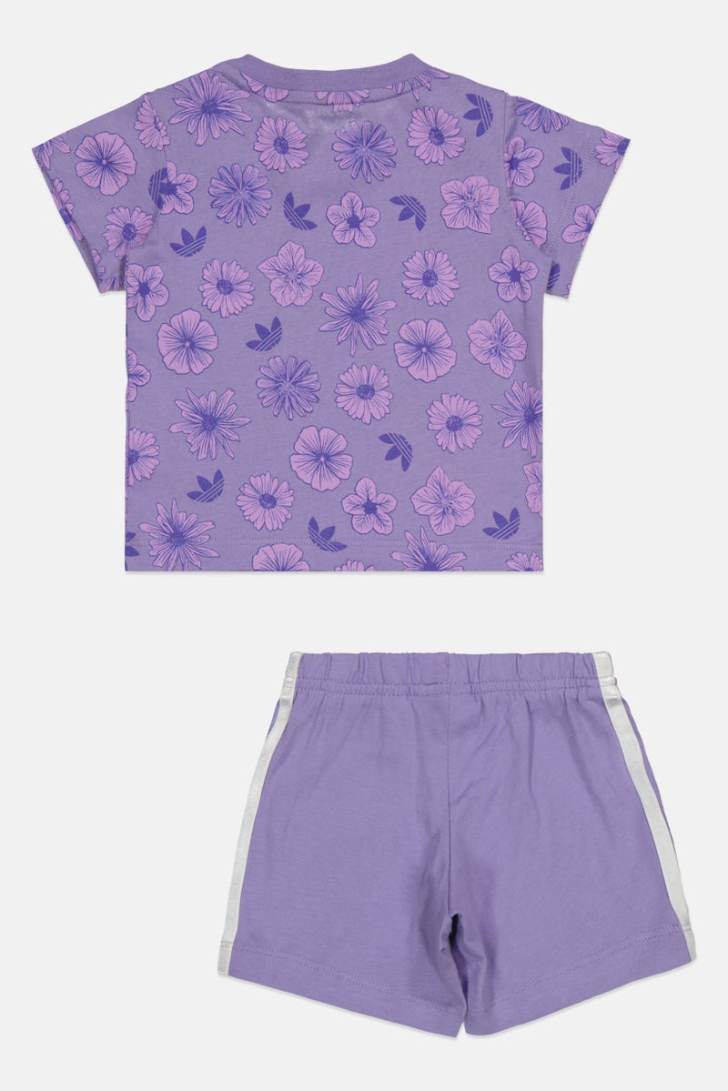 adidas Originals Toddlers Girl 2 Pcs Brand Logo Tee And Shorts Set, Lavender Combo - Image 2