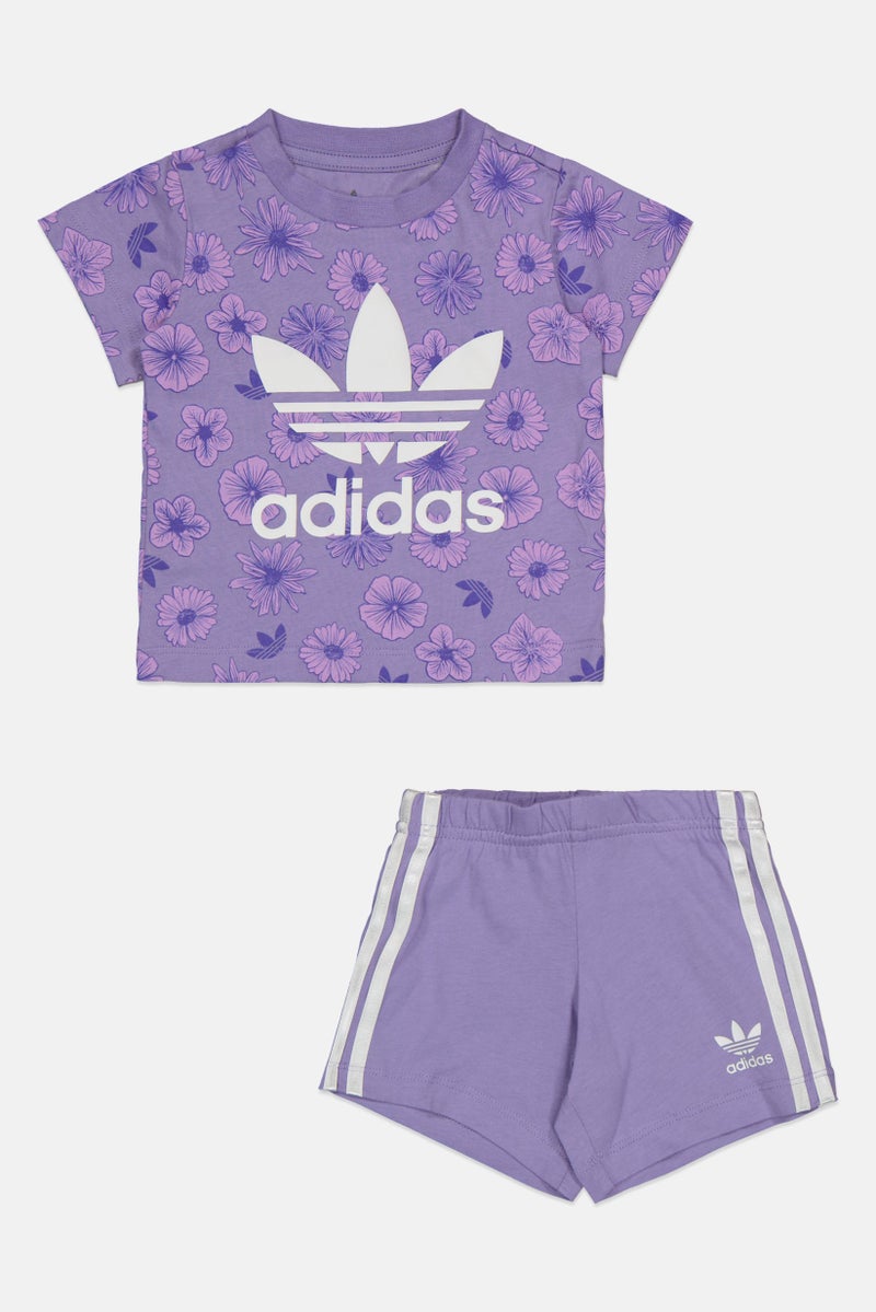 adidas Originals Toddlers Girl 2 Pcs Brand Logo Tee And Shorts Set, Lavender Combo - Image 1
