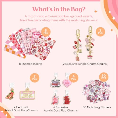 KACIOLA STUDIO 8PCS Inserts Set for E-reader, 6 Type C Charms and 2 Charm Chain with 50PCS Stickers for E-reader, 6.9"x4.8" Insert Smutty Theme for Paper White11th/12th, Gifts for Booklovers - Image 3