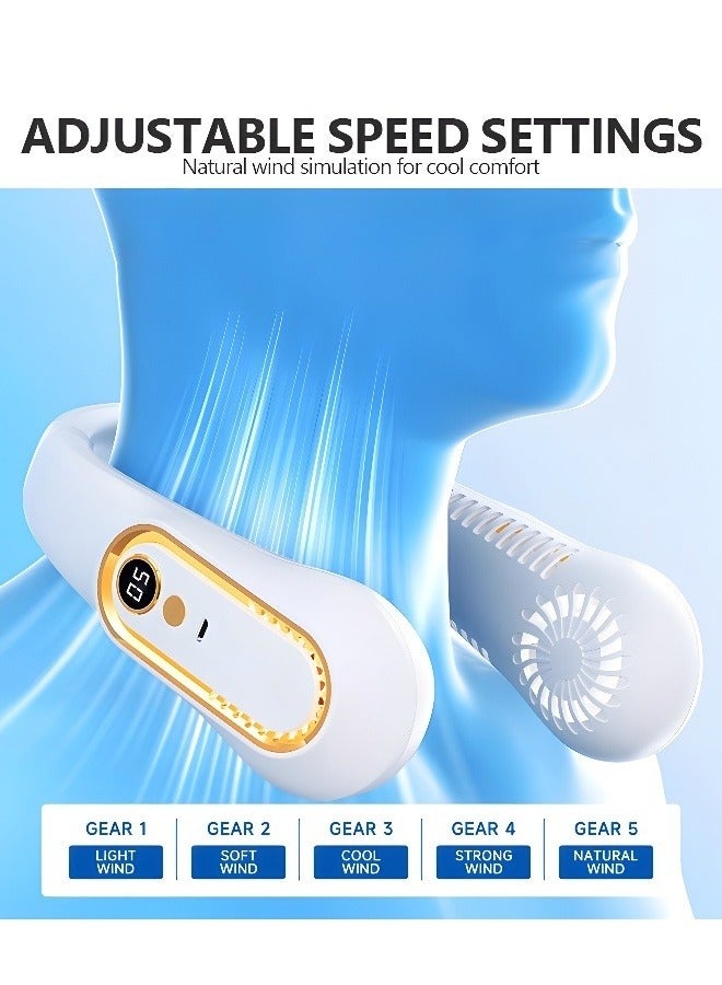 ميكسد مروحة رقبة محمولة بـ 5 سرعات، مراوح شخصية خالية من الشفرة قابلة لإعادة الشحن عبر USB، مروحة محمولة يمكن ارتداؤها تعمل بالبطارية للسفر، تصميم سماعة رأس بدون أوراق، مروحة تبريد شخصية للرقبة - Image 3