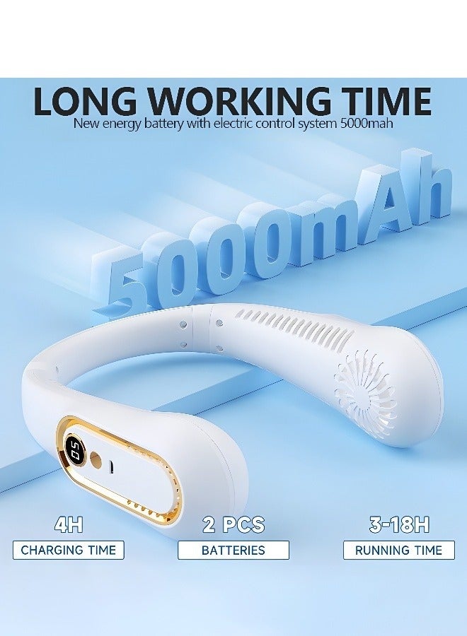 ميكسد مروحة رقبة محمولة بـ 5 سرعات، مراوح شخصية خالية من الشفرة قابلة لإعادة الشحن عبر USB، مروحة محمولة يمكن ارتداؤها تعمل بالبطارية للسفر، تصميم سماعة رأس بدون أوراق، مروحة تبريد شخصية للرقبة - Image 2