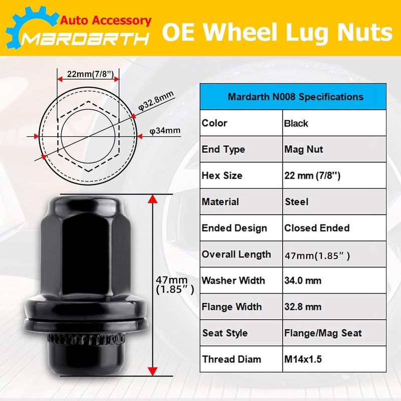 Mardarth Set of 20 Black OEM Style Factory Lug Nuts for Sequoia, Land Cruiser, Tundra, Lexus LX - Image 2