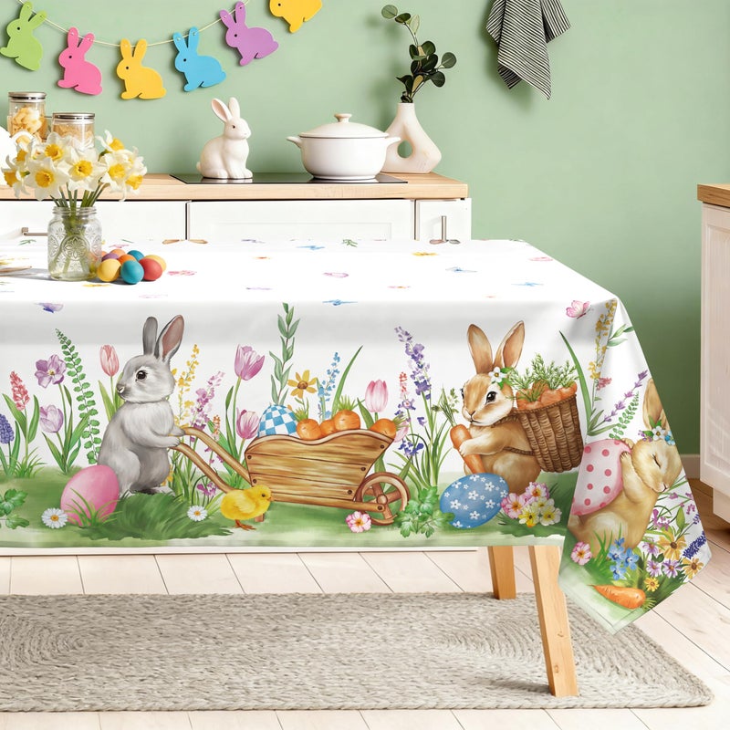 Arquiel Easter Bunny Table Cloth Rectangle Machine Washable Rabbit Spring Tablecloth 84 60 inch Polyester Easter Eggs Christian Table Cover for Kitchen Dinner Party Outdoor Decor - Image 2