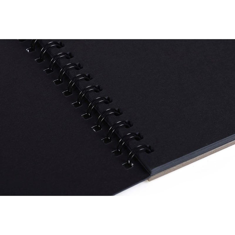 Art Essentials أساسيات الفن ورق مائي أسود للفنان A5 حبيبات دقيقة/فيلوم 320 GSM، دفتر حلزوني من 12 ورقة، أوراق خالية من الحمض للألوان المائية المعدنية، الغواش، ألوان الملصقات، التمبرا، الأحبار غير الشفافة، الأكريليك - Image 4
