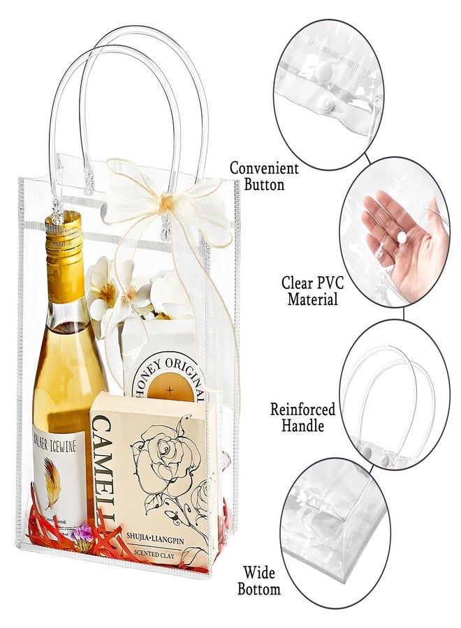Ohuimrt 50 PCS Clear Plastic Gift Bags with Handles, Reusable Party Favor Bags with Ribbon Transparent Gift Wrap Bags Bulk for Weddings Birthdays, 5.9 x 7.9 x 2.8 Inches - Image 3