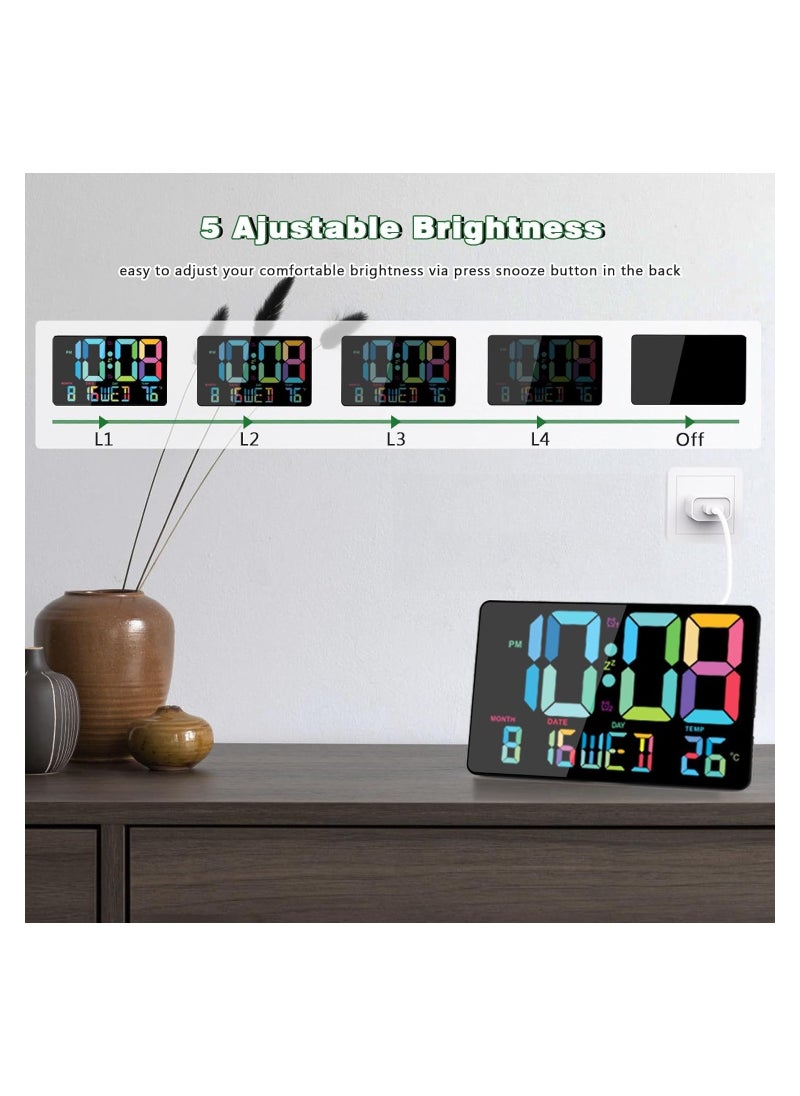 Digital Wall Clock, 10.98" LED Digital Alarm Clock Large Display with Temperature, Auto Dimmable, Calendar, Remote Control, Plug in Desk Clocks for Heavy Sleepers Bedrooms Office Decor
