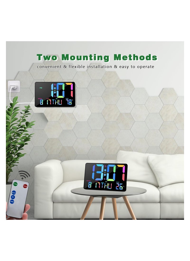 Digital Wall Clock, 10.98" LED Digital Alarm Clock Large Display with Temperature, Auto Dimmable, Calendar, Remote Control, Plug in Desk Clocks for Heavy Sleepers Bedrooms Office Decor