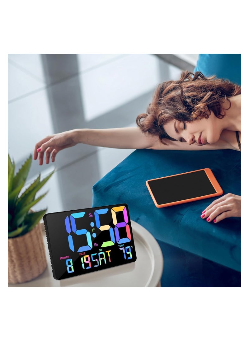 Digital Wall Clock, 10.98" LED Digital Alarm Clock Large Display with Temperature, Auto Dimmable, Calendar, Remote Control, Plug in Desk Clocks for Heavy Sleepers Bedrooms Office Decor
