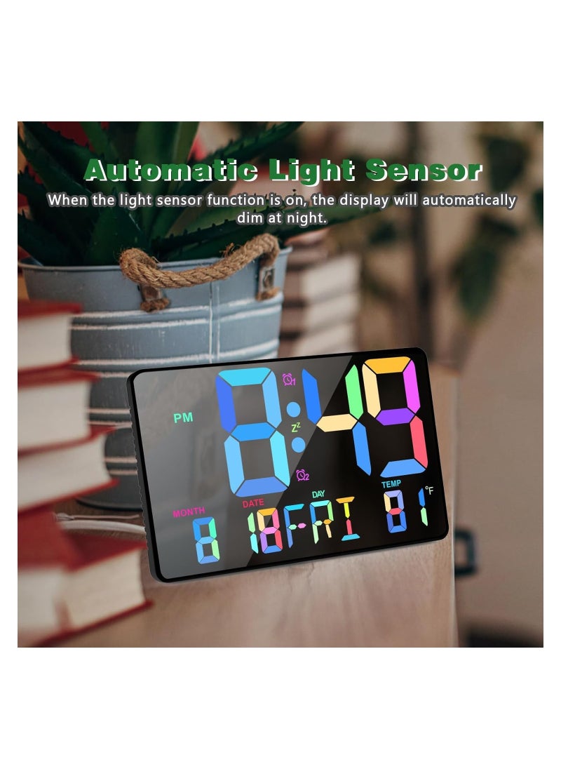 Digital Wall Clock, 10.98" LED Digital Alarm Clock Large Display with Temperature, Auto Dimmable, Calendar, Remote Control, Plug in Desk Clocks for Heavy Sleepers Bedrooms Office Decor