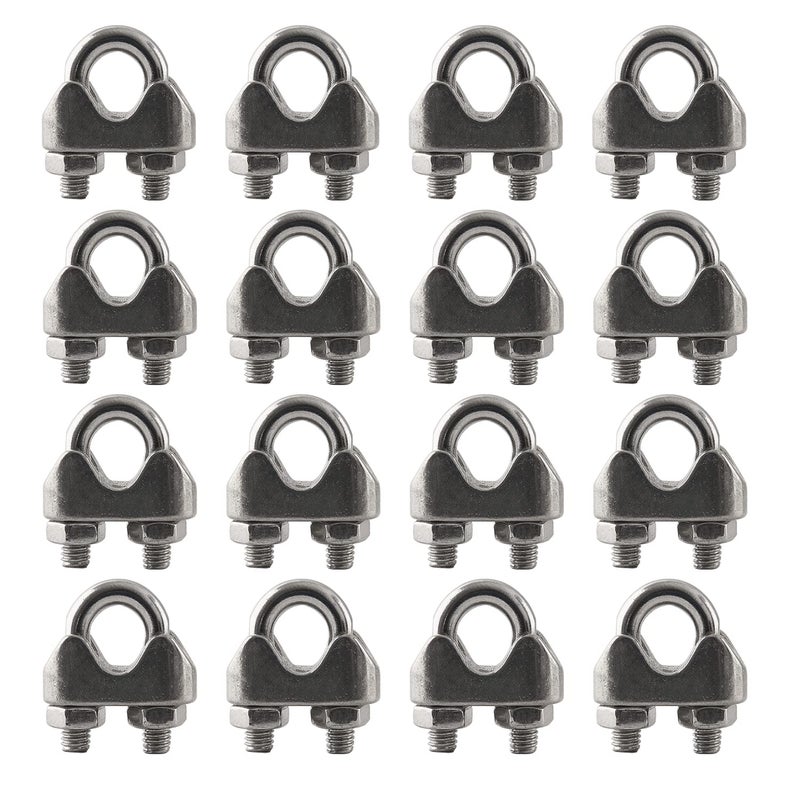 HSTECH 16PCS 3/16 Inch M4 304 Stainless Steel Wire Rope Cable Clip Clamp, Used for Anything That Involves Cable Clips: Rigging, Temporary Guardrail Systems, Securing Loads, Hanging Banners Or Flags - Image 1