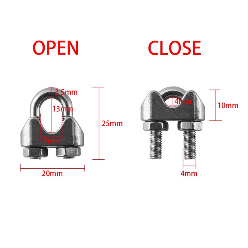 HSTECH 16PCS 3/16 Inch M4 304 Stainless Steel Wire Rope Cable Clip Clamp, Used for Anything That Involves Cable Clips: Rigging, Temporary Guardrail Systems, Securing Loads, Hanging Banners Or Flags - Image 2