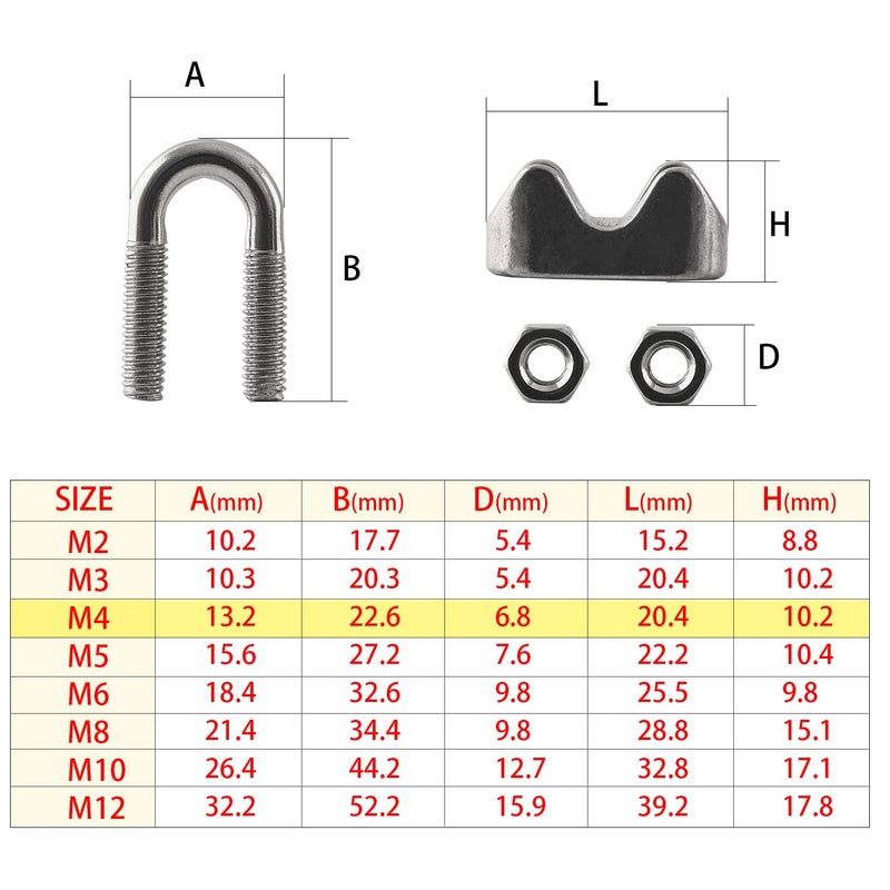 HSTECH 16PCS 3/16 Inch M4 304 Stainless Steel Wire Rope Cable Clip Clamp, Used for Anything That Involves Cable Clips: Rigging, Temporary Guardrail Systems, Securing Loads, Hanging Banners Or Flags - Image 4