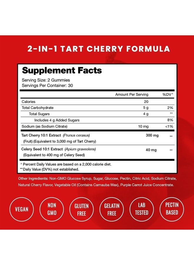 NutraChamps (2-Pack) 120 Tart Cherry Gummies - 3000mg Supplement with Celery Seed Extract - Vegan Tart Cherry Concentrate Gummy Vitamin - Image 2