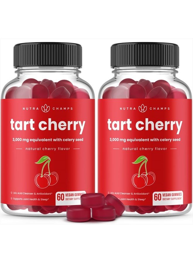 NutraChamps (2-Pack) 120 Tart Cherry Gummies - 3000mg Supplement with Celery Seed Extract - Vegan Tart Cherry Concentrate Gummy Vitamin - Image 1