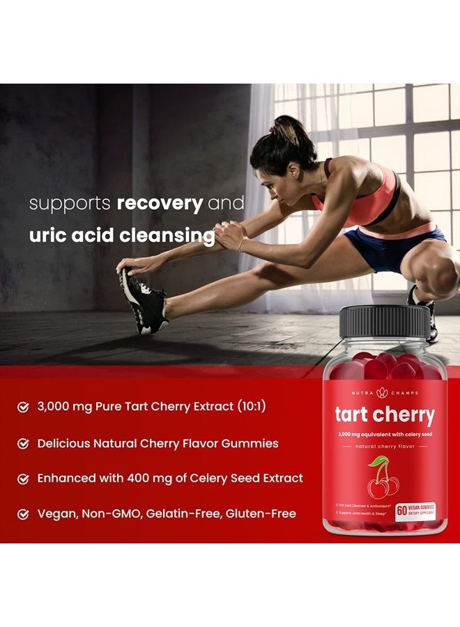 NutraChamps (2-Pack) 120 Tart Cherry Gummies - 3000mg Supplement with Celery Seed Extract - Vegan Tart Cherry Concentrate Gummy Vitamin - Image 5