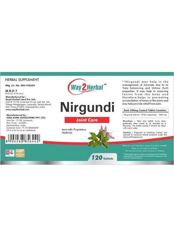 Way2Herbal Nirgundi tablets (120 Count Pack of 1) - Image 2
