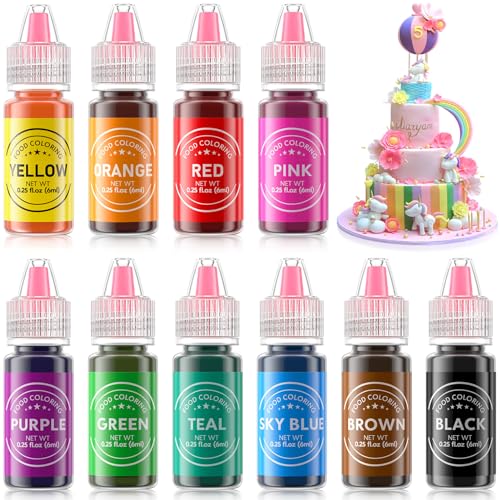 Cherrysea Food Coloring Liquid 10 Colors for BakingCherrysea Food Grade Cake Food Coloring Set for HalloweenFondantCookiesIcingEaster Egg Dessert Decorating Making DIY Supplies Kit 025 Fl oz 6 - Image 1