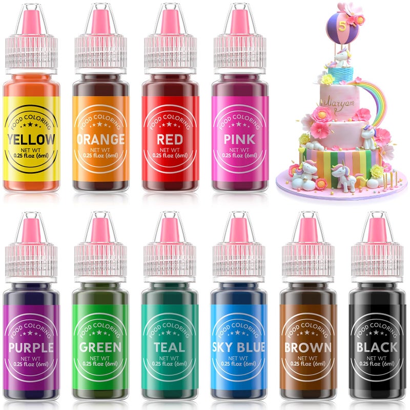 Cherrysea Food Coloring Liquid 10 Colors for BakingCherrysea Food Grade Cake Food Coloring Set for HalloweenFondantCookiesIcingEaster Egg Dessert Decorating Making DIY Supplies Kit 025 Fl oz 6 - Image 3