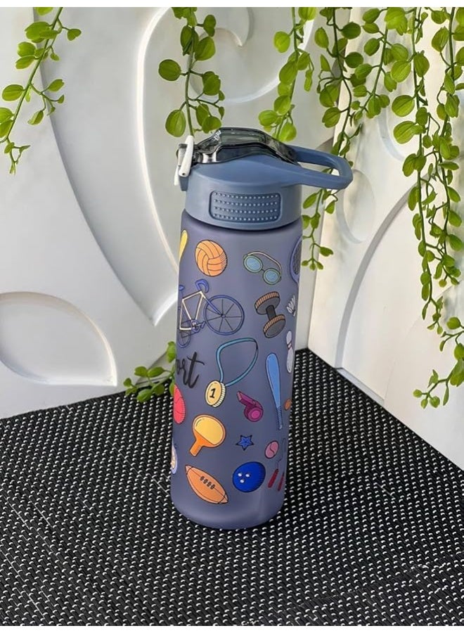 Large Anti-Spill Water Bottle with Transparent Animal Print and Gravity Straw, Hygienic and Lightweight Acrylic, 800ml (Grey), Plastic - Image 4