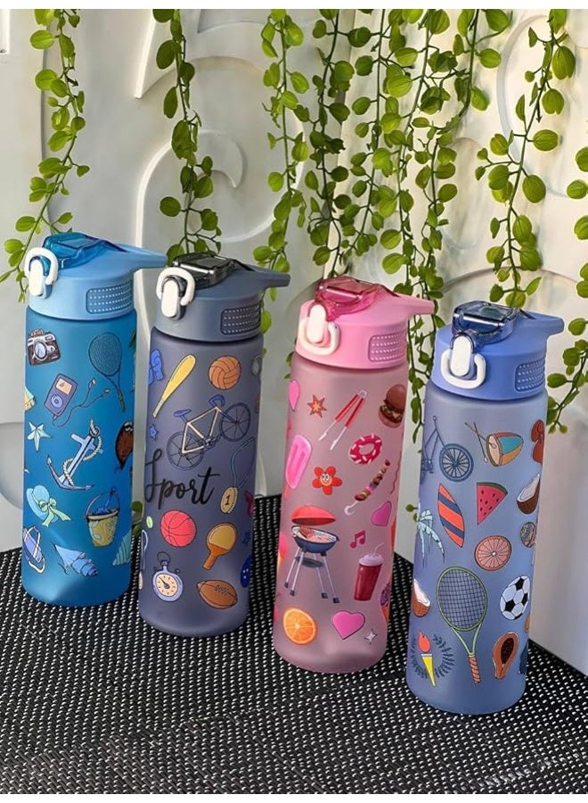 Large Anti-Spill Water Bottle with Transparent Animal Print and Gravity Straw, Hygienic and Lightweight Acrylic, 800ml (Grey), Plastic - Image 3