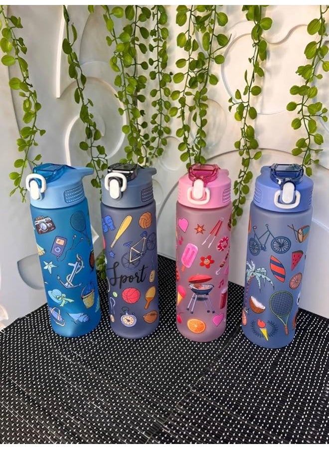 Large Anti-Spill Water Bottle with Transparent Animal Print and Gravity Straw, Hygienic and Lightweight Acrylic, 800ml (Grey), Plastic - Image 2