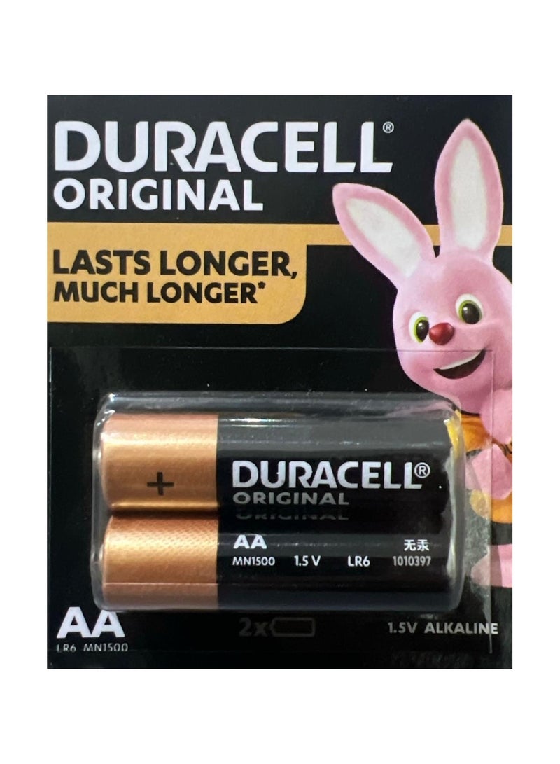 Duracell 2 Pcs Duracell AA Alkaline Batteries, 1.5V MN1500 LR6, Long-Lasting Power, Leak-Resistant Design