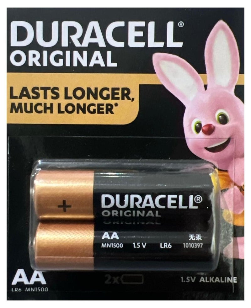 Duracell 2 Pcs Duracell AA Alkaline Batteries, 1.5V MN1500 LR6, Long-Lasting Power, Leak-Resistant Design