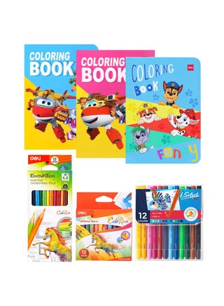 36-Piece Colouring Set With Three Colouring Books Assorted Designs